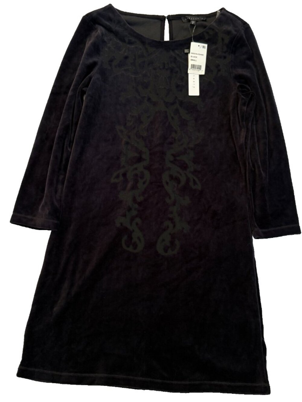 SANCTUARY BLACK FLOCKED VELVET MINI DRESS SHEATH 3/4 SLEEVE WOMENS S 33"x33" NWT
